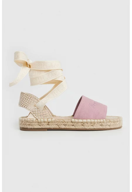 Текстилни равни сандали - Розово/Крем