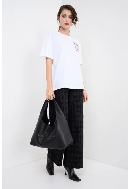 Тениска от органичен памук с шарка - Червен/Бял