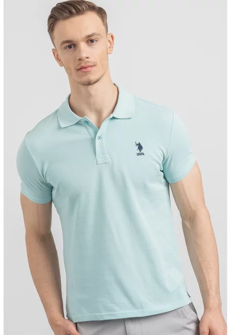 U.S. Polo Assn - Памучна тениска по тялото с яка