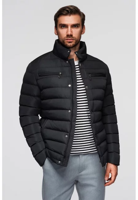 Ватирано яке с висока яка и ципове на гърдите  OM-JALP-0260