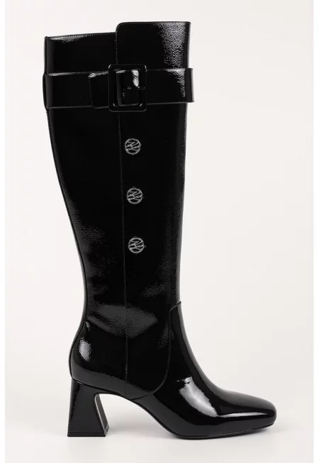 Високи ботуши от кожа с масивен ток