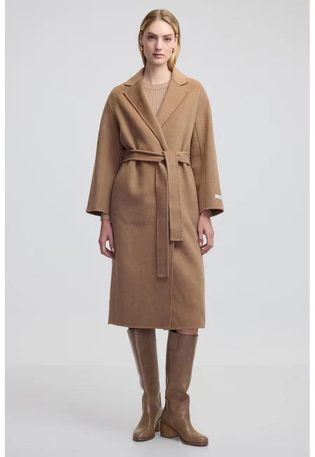Застъпено палто с вълна - Камел