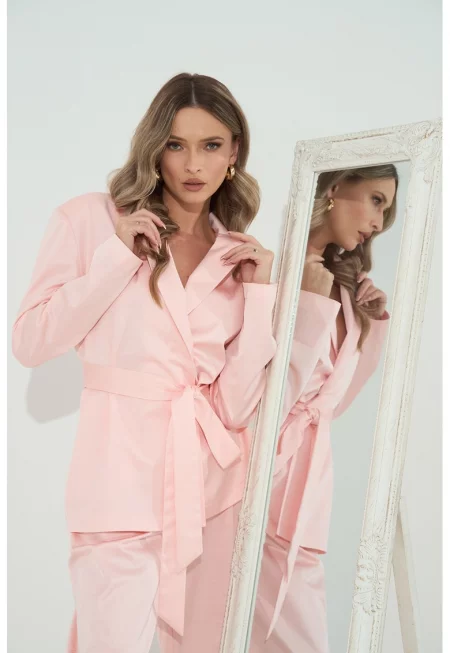 Застъпено сако с колан - Светлорозов