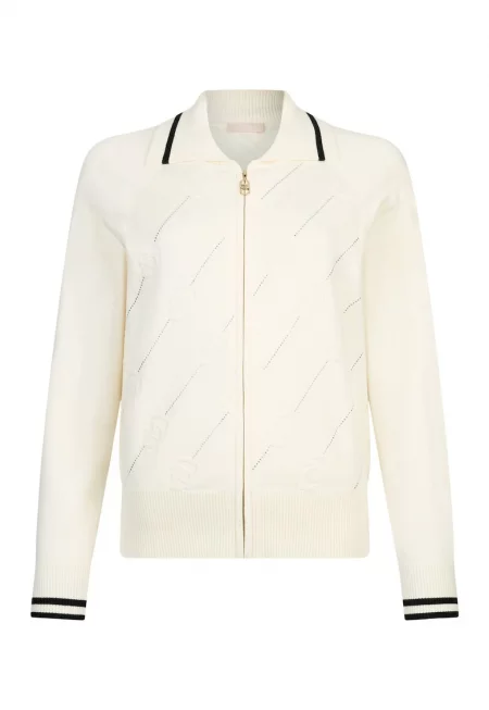 Жилетка с декоративни камъни и цип - Бял