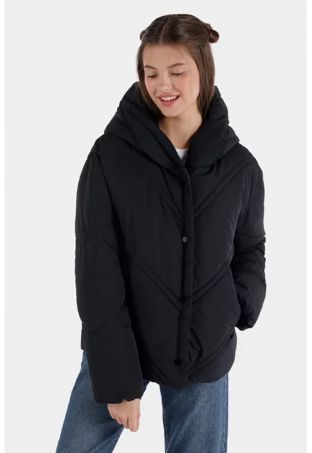 Зимно яке с качулка - Черен