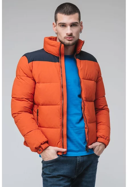 Зимно яке със средновисока яка - Черен/Изгорен портокал