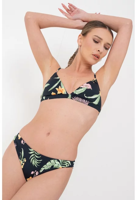 Бански с флорален принт - 2 части - Черен/Светло оранжево/Светлозелен