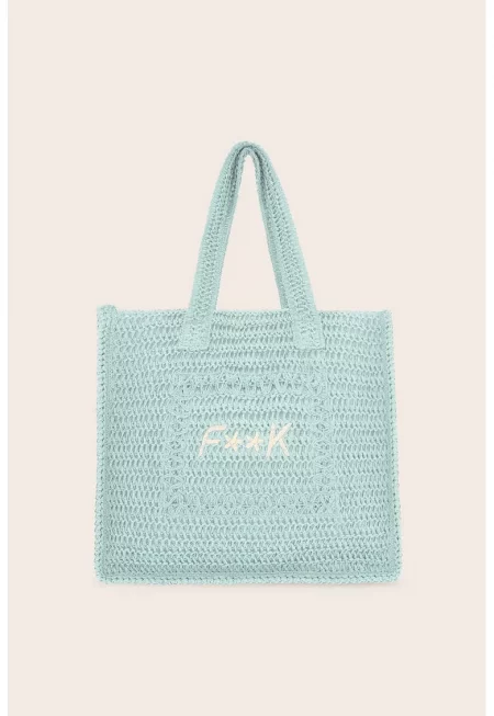 Beach Bag With Embroiedered Logo - Тюркоаз