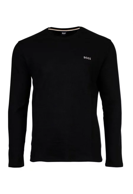 Блуза с памук с овално деколте - Черен