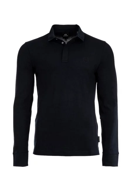 Блуза с памук с яка - Тъмносин