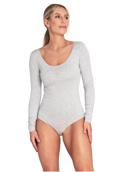 Боди Фигл - сиво - дълъг ръкав - вискоза/еластан -