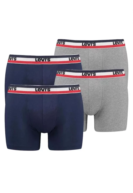 Боксерки с лого - 4 чифта - Светло сив/Син