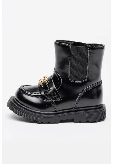 Ботуши от еко кожа с текстил - Златист/Черен