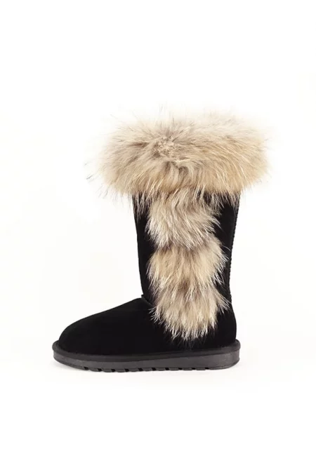 Ботуши от естествена кожа с косъм Eva 110 9156 - Черен