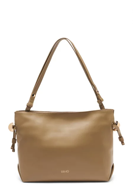 Чанта през рамо Medium Riccy от еко кожа с лого - Кафяв/Бежов