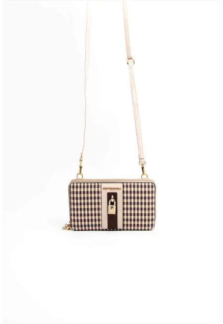 Чанта през рамо от еко кожа с регулируема отделяща се презрамка - Тъмнокафяв/Бежов