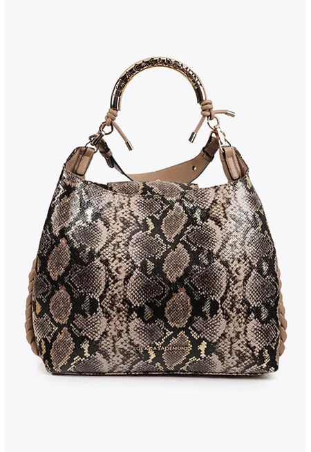 Чанта с животински принт - Черен/Светло кафяво/Крем