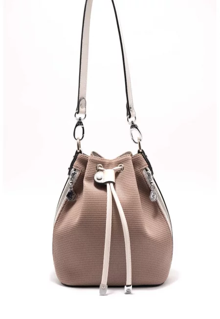 Чанта за рамо от еко кожа - Бял/Светлокафяв