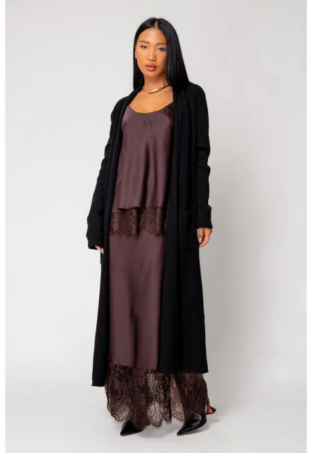 Дълъг плетен кардиган Черен 18120