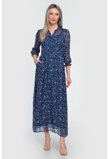 Дълга рокля -  щампован воал - Ligias - синьо - Бял/Син