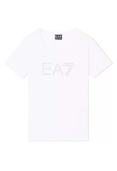 Дамска тениска  TRAIN LOGO SERIES W TEE SS RN FANCY STRASS - Памук - Бял -
