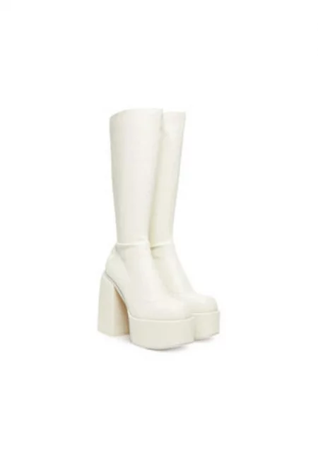 Дамски ботуши -  еко кожа - бели - с ток