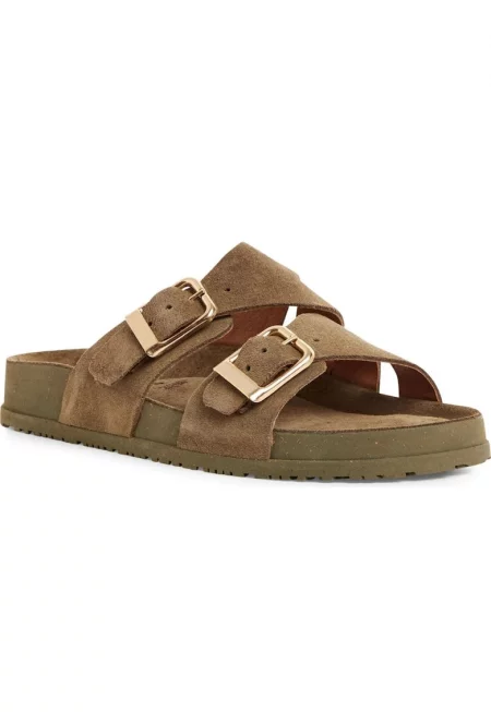 Дамски чехли -  ежедневни - естествена кожа - зелени