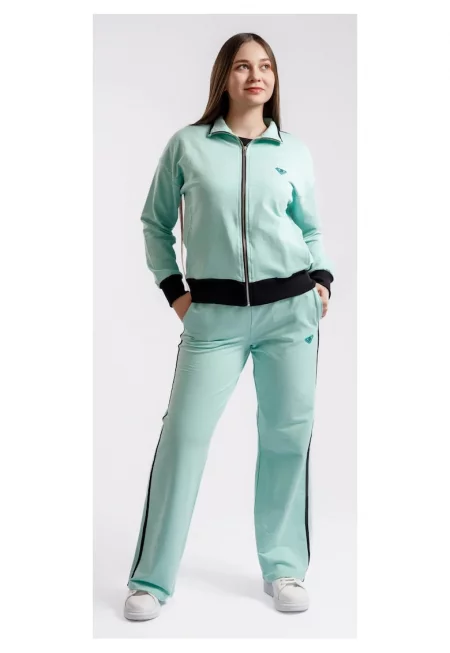 Дамски памучен екип с цип - Зелен