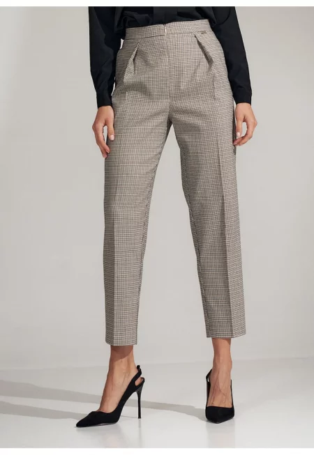 Дамски панталон  широк - висока талия - каре - полиестер/найлон