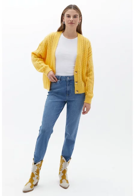 Дънки над глезена с висока талия - Син