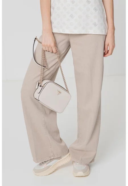 Дънки с широк крачол и джобове - Светло бежово