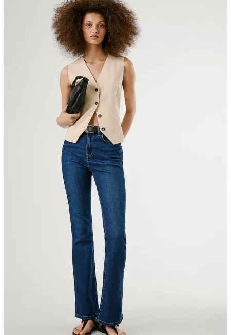 Дънки с висока талия и широк крачол - Тъмносин