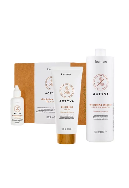 Дисциплиниращ комплект  Actyva Disciplina - Подготвителен шампоан 1000 мл - Маска 200 мл - Серум 12 х 30 мл