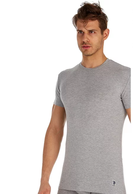 Домашна тениска с овално деколте - 2 броя - Петролово сиво/Сив