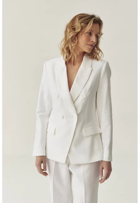 Двуредно ленено сако - Мръснобял