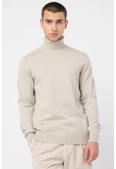 Фино плетен пуловер Akiro с памук - Сиво-бежов