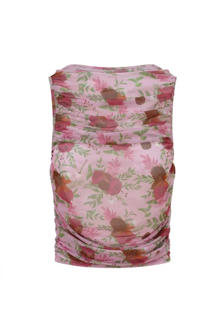 Флорален топ от тюл - Розово -