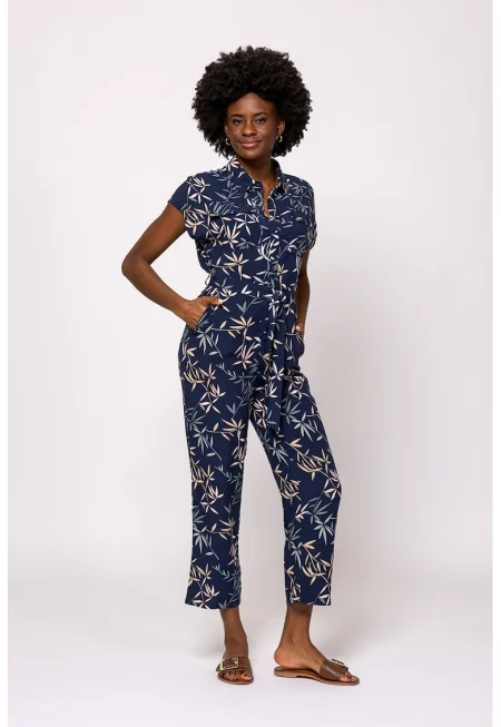 Гащеризон с къси ръкави и принт - Тъмносин/Зелени аспержи