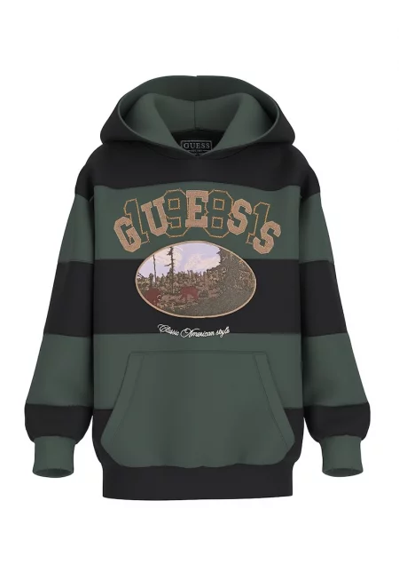 Худи на райе с джоб кенгуру и графика