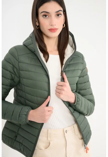 Капитонирано зимно яке с качулка - Зелен