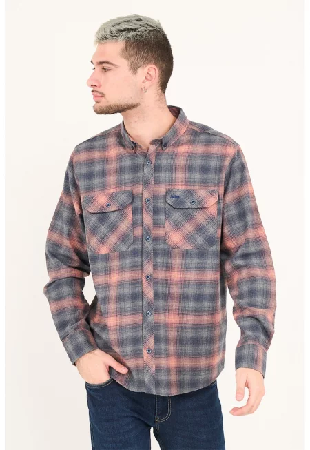 Карирана риза с джобове - Светло червено/Син