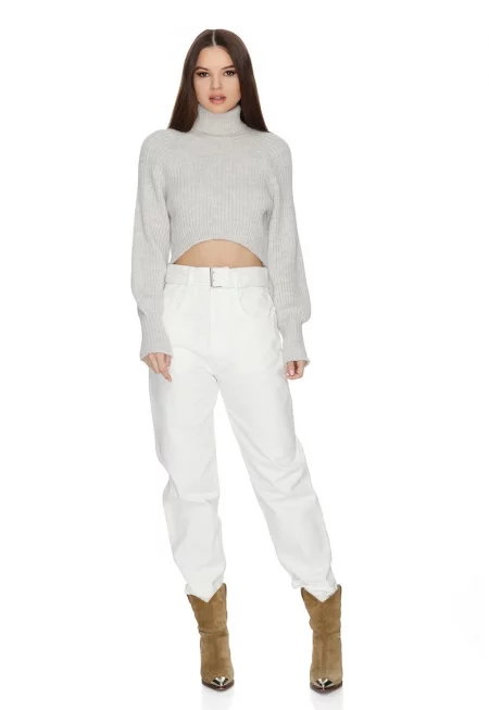 Къс пуловер Alber с ръкави реглан - Светло сив