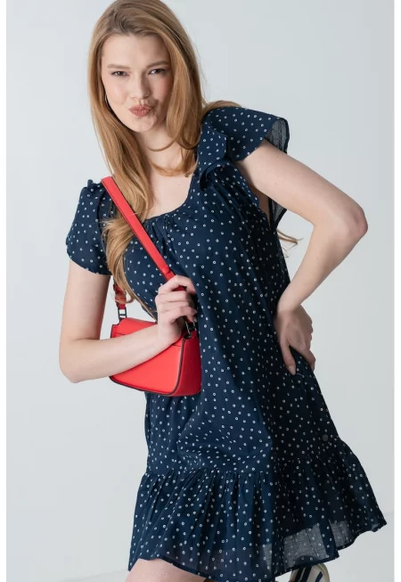Къса рокля на точки - Тъмносин