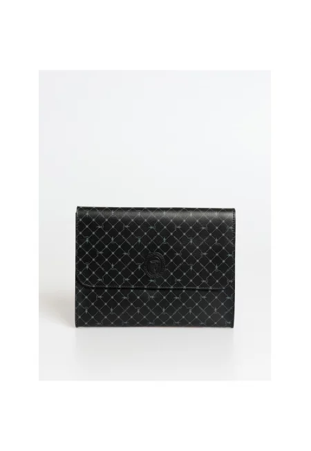 Клъч от еко кожа с шарка - Черен