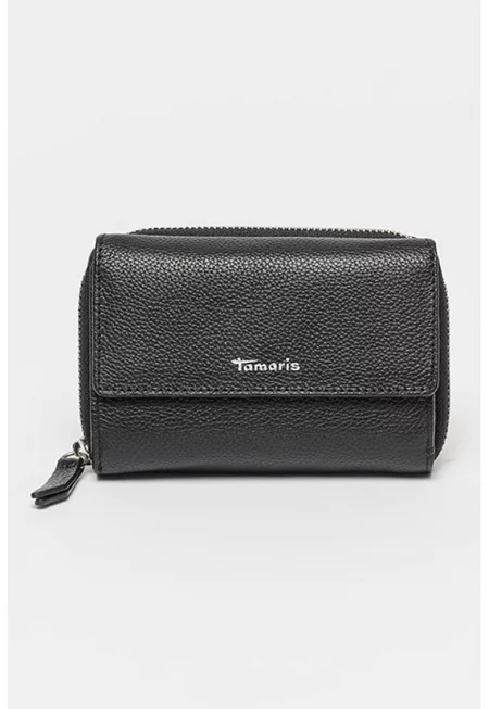 Кожен портфейл Amanda с капаче - Черен