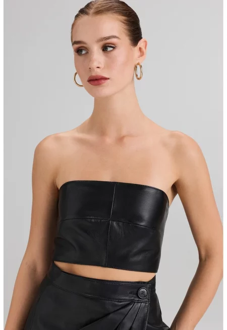 Кожен топ - Черен