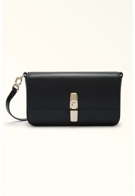 Кожена чанта през рамо Iride с капаче - Черен