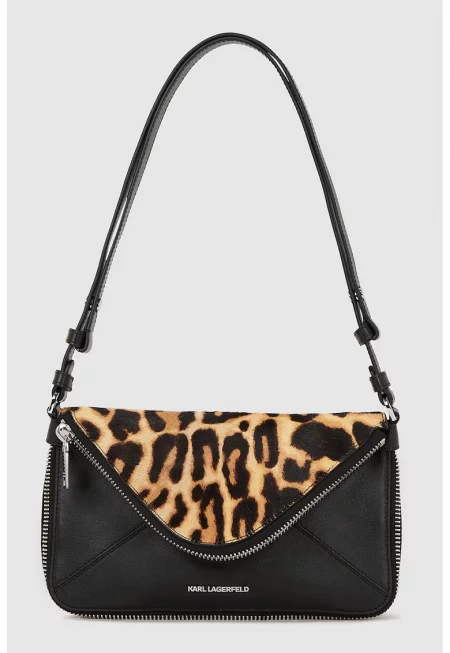 Кожена чанта с десен - Черен/Камел