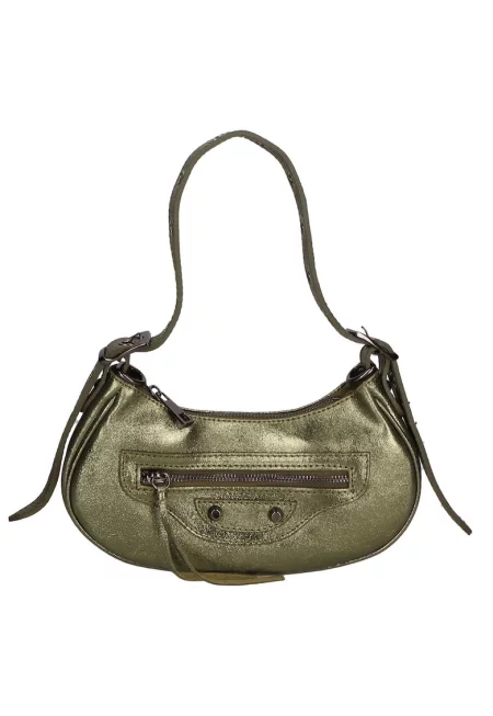 Кожена чанта с ефект металик - Зелен