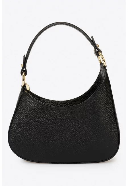 Кожена чанта за рамо с отделяща се презрамка - Черен